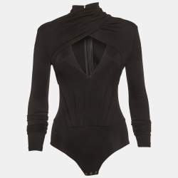 Pre Owned Elisabetta Franchi Black Jersey Cut-Out Bodysuit S