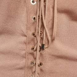 Pre Owned Elisabetta Franchi Beige Stretch Knit Halter Neck Top M