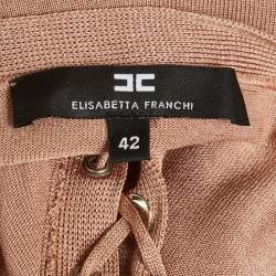 Pre Owned Elisabetta Franchi Beige Stretch Knit Halter Neck Top M