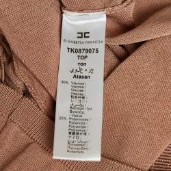 Pre Owned Elisabetta Franchi Beige Stretch Knit Halter Neck Top M