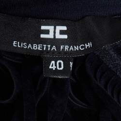 مملوكة مسبقًا Elisabetta Franchi Navy Blue Jersey Fringe Detail Top S