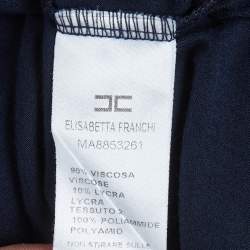 مملوكة مسبقًا Elisabetta Franchi Navy Blue Jersey Fringe Detail Top S