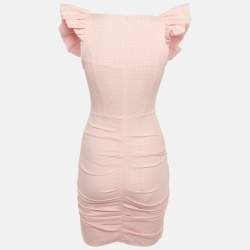 Pre Owned Elisabetta Franchi Pink Checkered Crepe Ruched Mini Dress S