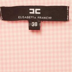 Pre Owned Elisabetta Franchi Pink Checkered Crepe Ruched Mini Dress S