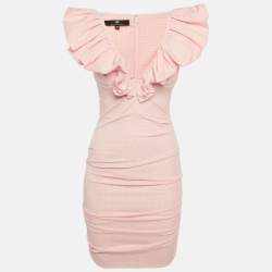 Pre Owned Elisabetta Franchi Pink Checkered Crepe Ruched Mini Dress S