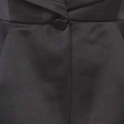 Pre Owned Elisabetta Franchi Black Satin Shawl Collar Long Coat M