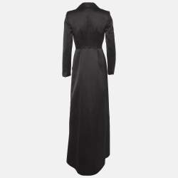 Pre Owned Elisabetta Franchi Black Satin Shawl Collar Long Coat M