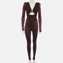Pre Owned Elisabetta Franchi Burgundy Jersey Cut-Out Detail Jumpsuit S
