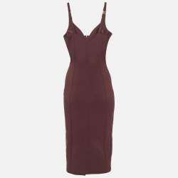 Pre Owned فسـتان إليزابـيتا فرانشـي ميدي بلون الكريـب البورغندي، مقـاس ميديوم