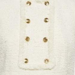 Pre Owned Elisabetta Franchi Off-White Fringed Tweed Sleeveless Mini Dress M