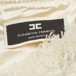 Pre Owned Elisabetta Franchi Off-White Fringed Tweed Sleeveless Mini Dress M