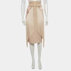 Pre Owned Elisabetta Franchi Pink Fringed Pencil Skirt S