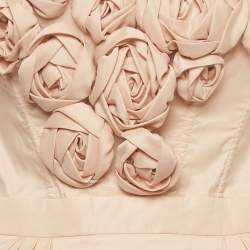 Pre Owned Elisabetta Franchi Powder Pink Rose Applique Gabardine Midi Dress M