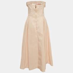 Pre Owned Elisabetta Franchi Powder Pink Rose Applique Gabardine Midi Dress M