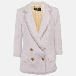 Pre Owned Elisabetta Franchi Purple Tweed Double Breasted Blazer M