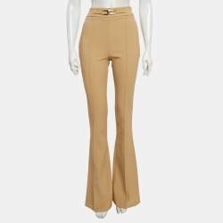 Pre Owned Elisabetta Franchi Beige Crepe Wide Led Trousers M