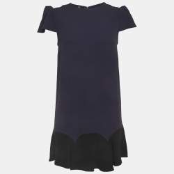 Pre Owned فستان قصير إليزابيتا فرانشي أزرق من الكريب مع زخرفة صغيرة مقاس متوسط