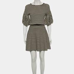 Pre Owned فستان إليزابيتا فرانشي مخطط أسود/أبيض قصير حياكة مقاس صغير (سمول)