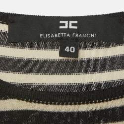 Pre Owned فستان إليزابيتا فرانشي مخطط أسود/أبيض قصير حياكة مقاس صغير (سمول)