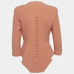 Pre Owned Elisabetta Franchi Peach Crepe Lace-Up Jacket M