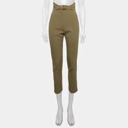 مملوكة مسبقًا Elisabetta Franchi Green Crepe Slim Fit Trousers S