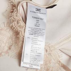 Pre Owned Elisabetta Franchi Beige Stretch Crepe Lace Trim Corset Top M
