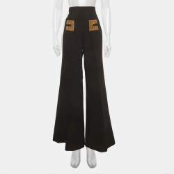 Pre Owned بنطلون إليزابيتا فرانكي كريب مطاطي أسود جرس كبير