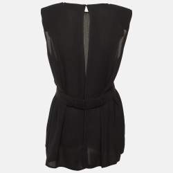 Pre Owned Elisabetta Franchi Black Chiffon Belted Open Back Top L