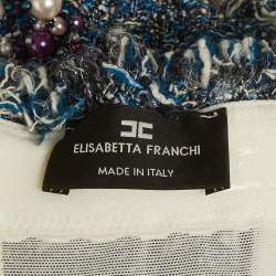 Pre Owned Elisabetta Franchi Blue Tweed Embroidered Bustier Top S