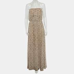 Pre Owned Elisabetta Franchi Beige Abstract Print Chiffon Strapless Maxi Dress M