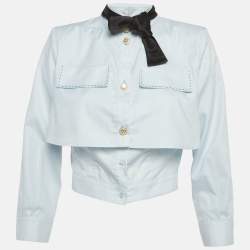 مملوكة مسبقًا Elisabetta Franchi Light Blue Cotton Tie Detail Crop Shirt M