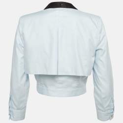 مملوكة مسبقًا Elisabetta Franchi Light Blue Cotton Tie Detail Crop Shirt M