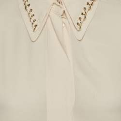 مملوكة مسبقًا Elisabetta Franchi Beige Crepe Studded Collar Shirt S