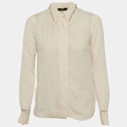مملوكة مسبقًا Elisabetta Franchi Beige Crepe Studded Collar Shirt S