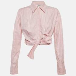 Pre Owned Elisabetta Franchi Pink Striped Cotton Tie-Up Detail Top M