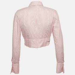 Pre Owned Elisabetta Franchi Pink Striped Cotton Tie-Up Detail Top M