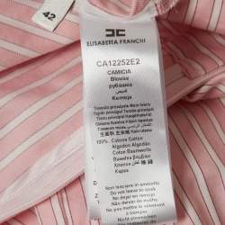 Pre Owned Elisabetta Franchi Pink Striped Cotton Tie-Up Detail Top M