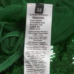 Pre Owned Elisabetta Franchi Green Sequin Tulle Sleeveless Bodysuit S