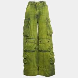 مملوكة مسبقًا Elisabetta Franchi Neon Green denim Cargo Jeans S Waist 27" 