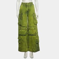 مملوكة مسبقًا Elisabetta Franchi Neon Green denim Cargo Jeans S Waist 27" 