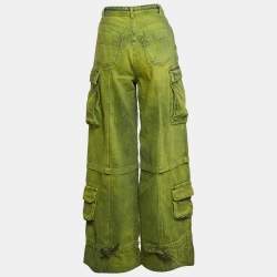 مملوكة مسبقًا Elisabetta Franchi Neon Green denim Cargo Jeans S Waist 27" 