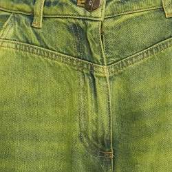 مملوكة مسبقًا Elisabetta Franchi Neon Green denim Cargo Jeans S Waist 27" 