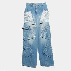 مملوكة مسبقًا Elisabetta Franchi Blue Denim Sequined Cargo Jeans S/Waist 27"