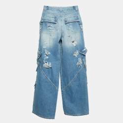 Pre Owned بنطلون جينز إليسابيتا فرانكي دنيم أزرق مزين بالترتر بجيب كارجو مقاس وسط 27 صغير