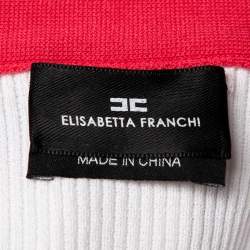 Pre Owned Elisabetta Franchi White Rib Knit Contrast Detail Belted Button Front Dress M