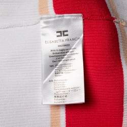 Pre Owned Elisabetta Franchi White Rib Knit Contrast Detail Belted Button Front Dress M