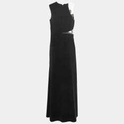 Pre Owned Elisabetta Franchi Black Crepe Snake Embellished Sleeveless Gown M