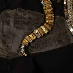 Pre Owned Elisabetta Franchi Black Crepe Snake Embellished Sleeveless Gown M