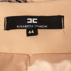 Pre Owned Elisabetta Franchi Beige Knit Fringed Mini Skirt M