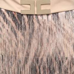 Pre Owned Elisabetta Franchi Beige Knit Fringed Mini Skirt M